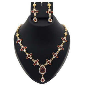 Kriaa Maroon piedra austriaca Kundan Meenakari collar conjunto chapado en oro joyería fina para regalos 1100336 - Product Image 1