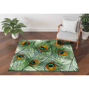 Tapis imprimé à plumes colorées, tapis à plumes de paon, cadeau pour elle, tapis doux non tissé - Product Image 3