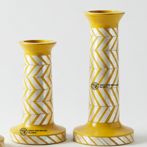 Proveedor indio ofrece candelabro decorativo con patrón de Chevron hecho a mano con incrustaciones de hueso verde - Product Image 2