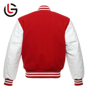Veste universitaire avec logo personnalisé pour hommes, corps en laine rouge et manches en cuir blanc, col montant pour l'hiver décontracté, style Letterman - Product Image 3