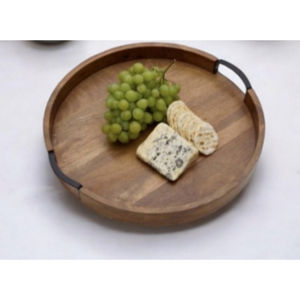 Wooden Serving <b>Tray</b> in <b>Round</b> Shape with Light Walnut Coating for Kitchen & Dining <b>Table</b> Use for Gift Wedding and Others - Product Image 5