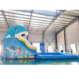 สไลเดอร์น้ำเป่าลมเชิงพาณิชย์สำหรับผู้ใหญ่ สีฟ้า ทำจาก PVC ขนาดใหญ่ สำหรับสวนสนุก สระว่ายน้ำกลางแจ้ง - Product Image 3
