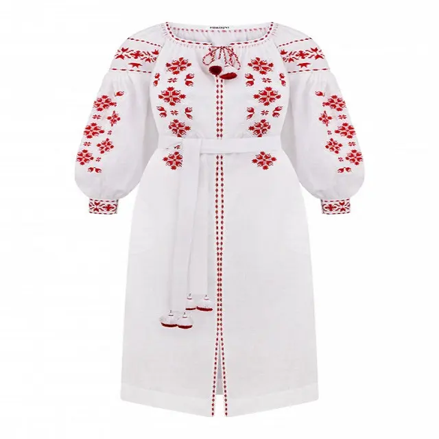 멕시코 스타일 세공 자수 나비 슬리브 카프탄 카프탄 웨딩 페스티벌 보헤미안 100% 코튼 맥시 드레스