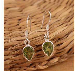 Premium Quality Solid 925 Sterling Silver Teardrop Shaped Dangle Drop <b>Earrings</b> Natural <b>Peridot</b> Stone Bezel Setting for Weddings - Product Image 1