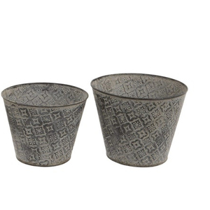 Ensemble de 3 Pots de jardinières en métal marocain, jardinières en métal gris pour jardin extérieur, Vintage, ancienne période anglaise, métal victorien traditionnel - Product Image 1