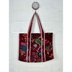 <b>Boho</b> Chic Reversible Quilted Velvet Cotton Women's Tote <b>Bag</b> Large Eco-Friendly Sustainable Grocery Shopping Ochre Beach <b>Bag</b> - Product Image 4