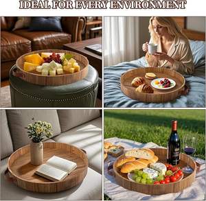 Grand plateau rond pour plateau de service en bois ottoman Plateaux décoratifs pour salon en bois - Product Image 2