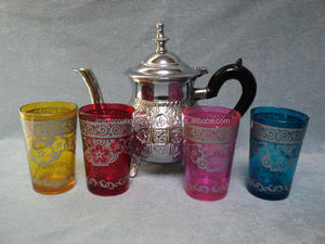 Vasos de té hechos a mano de Marruecos, vaso de vidrio para beber, vaso de agua pequeño plateado y dorado - Product Image 3