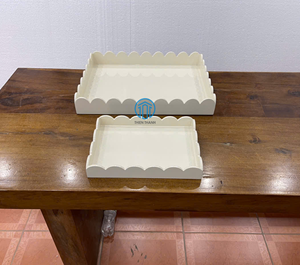 Plateaux en laque à bords festonnés crème de luxe Ensemble de plateaux décoratifs de service et d'organisation du Vietnam - Product Image 1