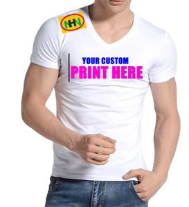 T-shirt formel pour homme en maille 100 % polyester/coton, col en V, respirant, manches courtes, uni, 180 grammes, sérigraphie sur le devant - Product Image 1