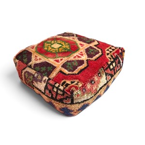 Pouf rectangulaire moderne en coton fait main, coussin de sol à motif géométrique abstrait, rouge multicolore, décoration de salle de bain - Product Image 3