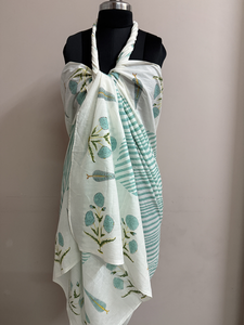 ผ้าคลุมไหล่ผ้าฝ้ายพิมพ์ลายด้วยมือแบบดั้งเดิมของอินเดียสำหรับผู้หญิง แห้งเร็ว ระบายอากาศได้ดี โดดเด่นด้วยงานฝีมือและความเป็นเอกลักษณ์ทางวัฒนธรรม - Product Image 4