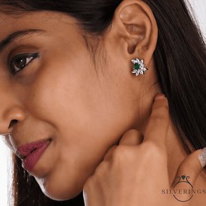 NOVAMART Fine Silverings 925 Sterling Silver Marquise Cut Diamond Cluster Trust Her Gold <b>Earrings</b> Floral <b>Stud</b> & Hoop Design for - Product Image 3