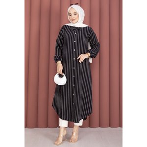 Camisa Túnica Modest con Botones y Rayas en Negro - Product Image 3