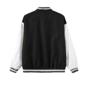 Chaqueta universitaria de bombardero de béisbol para hombre con logotipo personalizado, chaqueta de cuero de alta calidad con cuello levantado, ropa larga de lona, posición frontal - Product Image 2