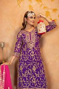 Palazzo élégant violet haut brodé paillettes faux tissu Bollywood Style Salwar Kameez pour Festival célébration fête indienne - Product Image 2
