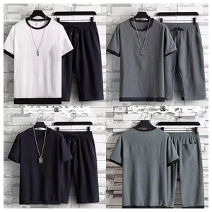 New Arrival Men's Textured <b>T</b>-Shirt & Shorts Set Casual Summer 2 Piece Outfit OEM Custom Streetwear Breathable Lounge Wear <b>Tracks</b> - Product Image 6