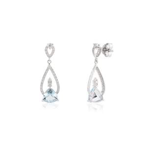 Nouveau Design à la mode luxe naturel trillion coupe aigue-marine et diamant boucles d'oreilles en or blanc massif 18 carats cadeau de Saint Valentin - Product Image 5