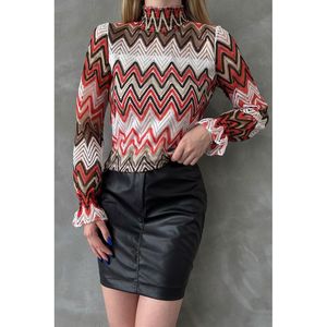 Blusa de Poliéster con Estampado en Zigzag para Mujer, Color Naranja Vibrante, Marca TOPSHOW - Paquete al por Mayor, Tallas S-M-L Disponibles - Product Image 4