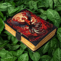 Diario de cuero indio Diario Cuaderno gótico El Fénix Grimoire Imprimir Vintage Diario hecho a mano Libro de sombras Brujería