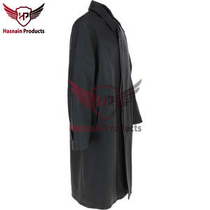 Premium <b>Men's</b> <b>Knee</b>-<b>Length</b> Black Nappa Leather <b>Overcoat</b> by Snu Simons - Elegant Outerwear for Stylish Comfort - Product Image 4