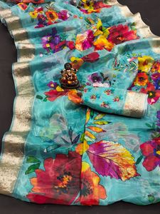 Sarees de Seda Artística Tradicionales Clásicos de la Mejor Calidad, Dhwaja Export, Estampado Digital Formal Tishu, Suaves y Brillantes, de Secado Rápido, Listos para Usar en Gujarat - Product Image 3