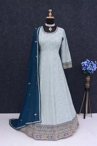 Robe longue évasée en Georgette Anarkali pour femmes Mode indienne de saison festive pour les soirées de mariage Style Maxi long - Product Image 4