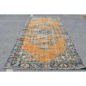 Tapis Oriental en Laine Bleu Orange 5.7X9.9 pieds Vintage Turc Design Plat Tissage Patchwork pour Salon Couloir Décorations Latex - Product Image 1