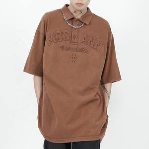 Logo personnalisé streetwear polo surdimensionné vintage lavé 3d polo en relief t-shirt - Product Image 5