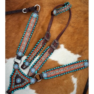 Juego de Cabezada y Pechera para Caballo Hechos a Mano con Cuero Vacuno de Argentina Occidental, Plateado Cromado Antiguo con Lavado Ácido, Blanco Único - Product Image 6