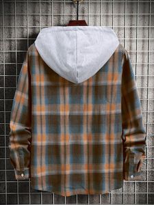 Automne hommes chemise à carreaux à capuche à manches longues ample sweat à capuche décontracté haut nouvelle mode tendance chemises sweat hommes vêtements Streetwear - Product Image 3
