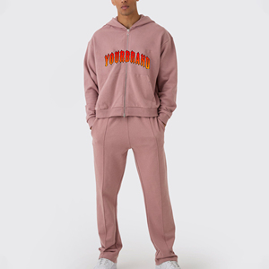 100% Cotton Vintage Solid Sportswear Tracksuit Wholesale Custom for <b>Men</b> Oversized <b>Hoodie</b> and Baggy Pants Sweatsuits - Product Image 4