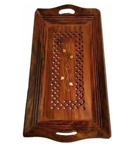 Beau plateau de service à cadre rond en bambou avec poignée pour ustensiles de restauration Vaisselle basse quantité minimale de commande en bois - Product Image 2