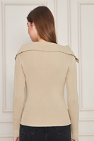 Jersey de punto acanalado para mujer, suéter con cuello chal, ropa larga informal para verano, otoño e invierno, transpirable, patrón anticontracción