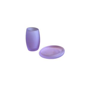 Ensemble de deux pièces en verre de Murano violet givré, fabriqué en Italie, comprenant un porte-savon ou un porte-bijoux et un distributeur de savon liquide, fabriqué en Italie - Product Image 1