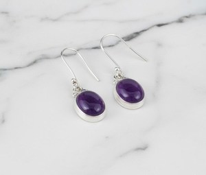 Oval Amethyst Sterling Silver Dangle Earrings Simple Purple Gemstone Drop Minimalist February Birthstone Jewelry Gift - Product Image 6