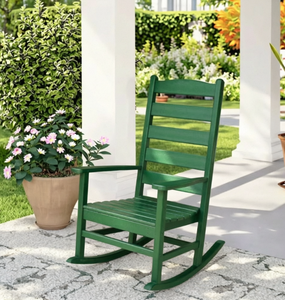 Fauteuil à bascule d'extérieur en bois vert, design traditionnel avec dossier solide et durable pour usage en jardin - Product Image 1