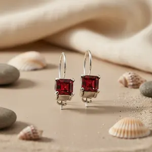 "Chic <b>Silver</b> Red Gemstone <b>Dangle</b> <b>Earrings</b> for Women" - Product Image 1