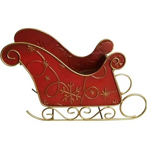 Traîneau en métal de couleur rouge avec pieds dorés pour décor de Noël Décor de table Traîneau de Noël en métal vintage - Product Image 4