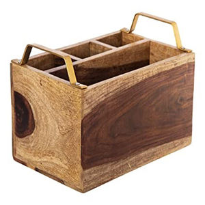 Carrito de madera de estilo granja con mango de metal, soporte de utensilios de cocina con fondo extraíble - Product Image 6