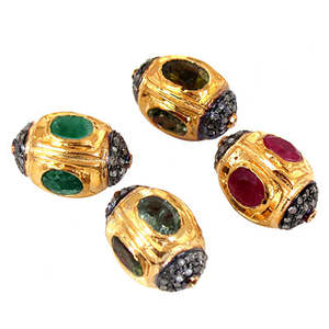 Handmade Gold Plated Oval Beads with Natural Emerald and <b>Ruby</b> Gemstones Emerald Cut 6mm for <b>Bracelet</b> Making - Product Image 1