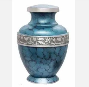 Urnas de cremación funerarias de aluminio plateado azul Recuerdos de estilo americano para cenizas humanas para mascotas Bebés y adultos - Product Image 1