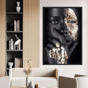Modern Black Woman Canvas Print - Elegant Bedroom Decor Art,Black <b>Framed</b> - Product Image 1