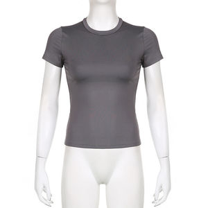 Camiseta informal ajustada de algodón de manga corta con cuello redondo para mujer - Product Image 4