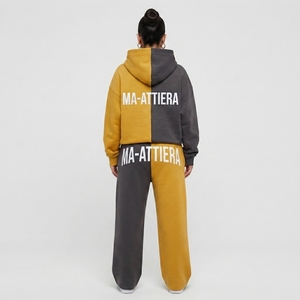 Conjunto de Sudadera Oversize de Dos Tonos y Pantalones Anchos de Felpa para Mujer, Chándal Urbano de Algodón con Bloques de Color - Product Image 2