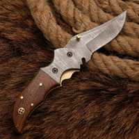 Couteau pliant artisanal en acier Damas sur mesure, qualité industrielle, pour le camping en extérieur, manche en bois, personnalisé avec étui