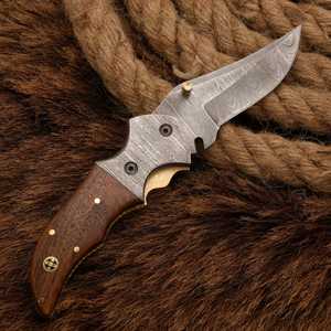 Custom OEM Handmade Damascus Steel Folding <b>Pocket</b> Knife Industrial Grade Outdoor Camping Wood Handle Customizedle with Sheath - Product Image 2