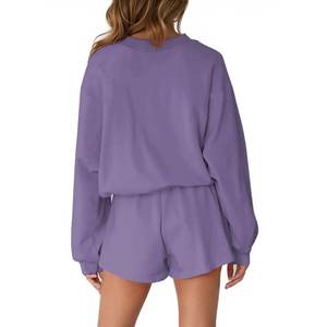 Ensembles de pyjama pour femmes tenues deux pièces sweats à manches longues ensembles de salon hauts et shorts décontractés tenues d'automne - Product Image 2