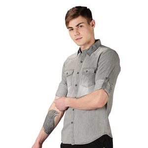 Camisa vaquera informal de la mejor calidad para hombre 2025, pantalones vaqueros de algodón de manga larga con logotipo personalizado, motor de búsqueda transpirable de alta visibilidad - Product Image 1