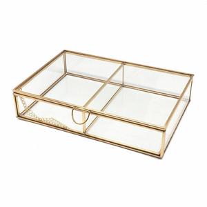 Boîte à bijoux rectangulaire en laiton doré de qualité supérieure, présentoir de vanité à double compartiment pour rangement et organisation de souvenirs - Product Image 1